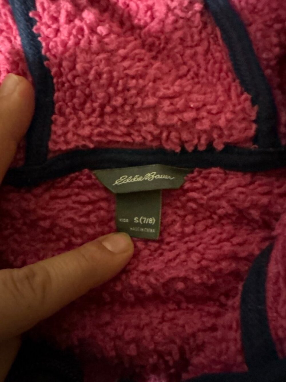 Eddie Bauer Kids Sherpa Fleece Hooded Jacket Pink Navy S 7/8